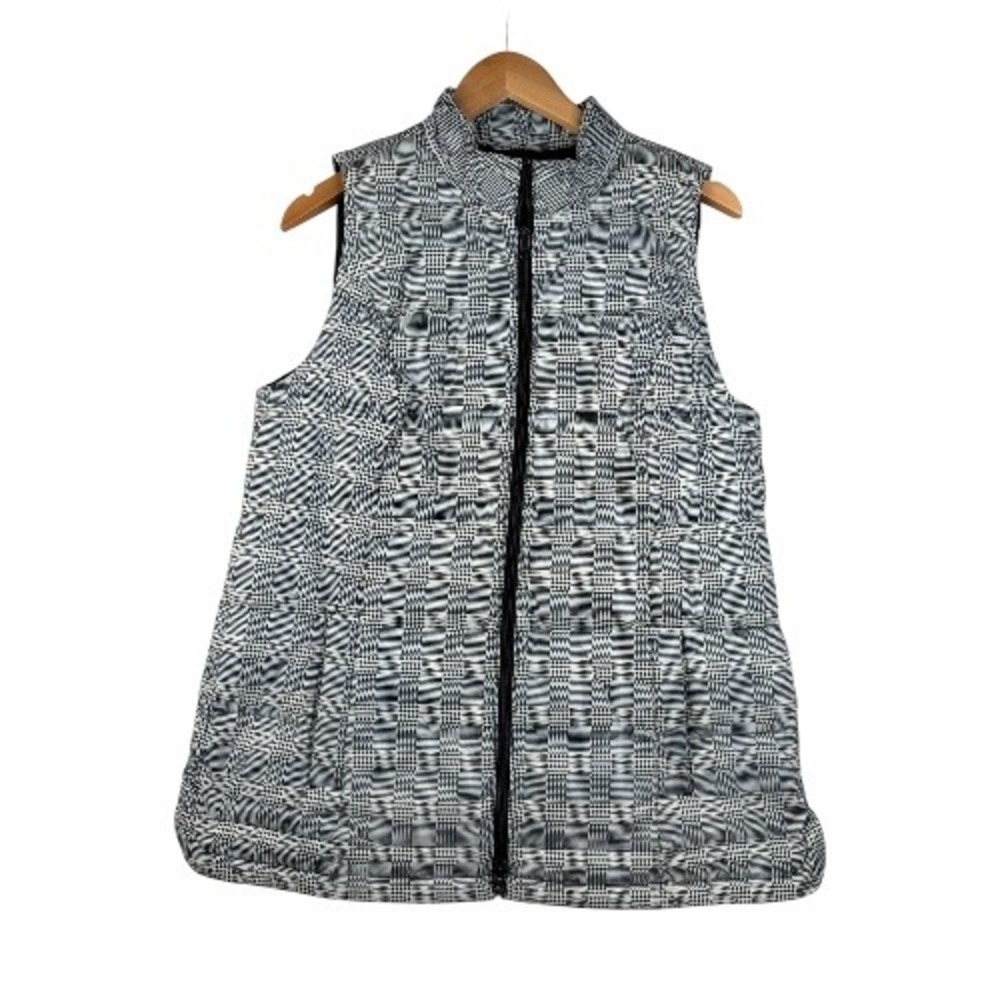 J. Jill Down Fill Houdnstooth Puffer Vest size‎ Medium Petite Black/White